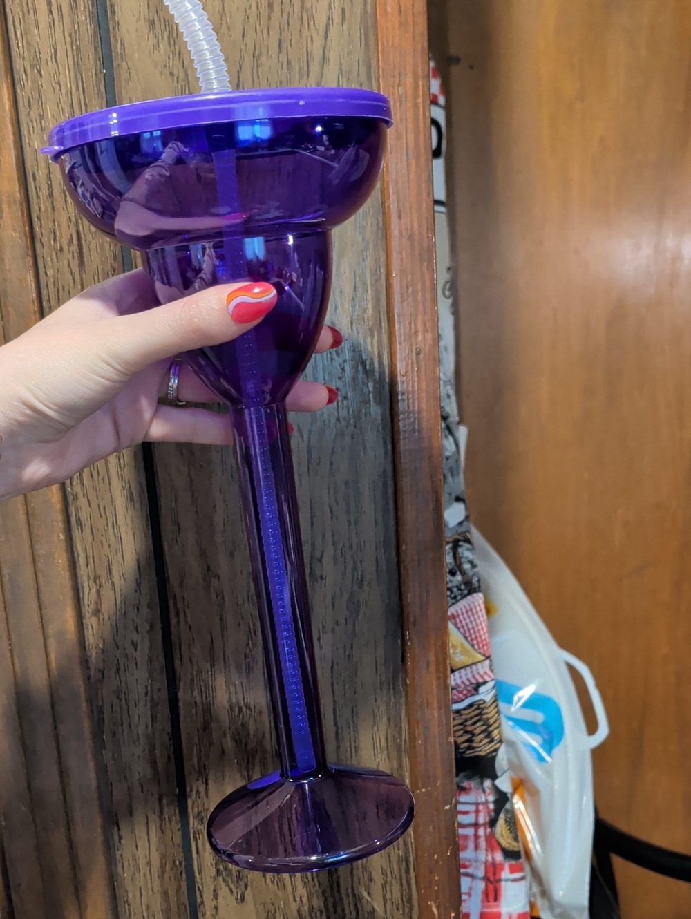 Purple Acrylic Stemmed Cup with Straw